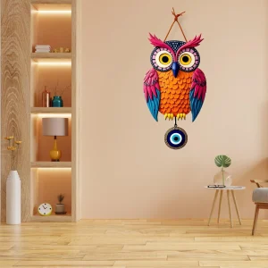 Owl Shape Decorative Wall Hanging Wooden Art Decoration Design May Vary B30 (30 cm X 18 cm, Multicolor)