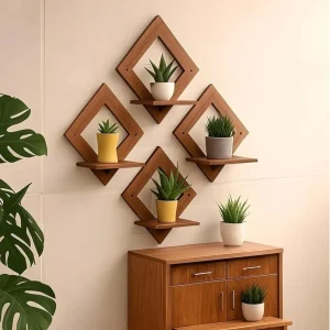 Square wall hanging Wall Shelf (Number of Shelves - 4) Pack of 4 (18 cm X 18 cm, Brown)